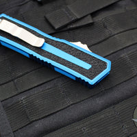 Microtech Scarab II- Gen III- Double Edge- Blue Handle- Stonewash Plain Edge Blade 1280-10 BL