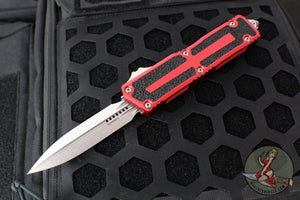 Microtech Scarab II- Gen III- Double Edge- Red Handle- Stonewash Plain Edge Blade 1280-10 RD