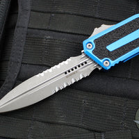 Microtech Scarab II 2025- Double Edge- Blue Handle- Apocalyptic Part Serrated Edge Blade 1280-11 APBL