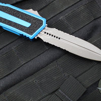 Microtech Scarab II 2025- Double Edge- Blue Handle- Apocalyptic Part Serrated Edge Blade 1280-11 APBL