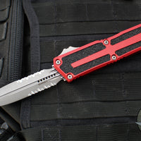 Microtech Scarab II 2025- Double Edge- Red Handle- Apocalyptic Part Serrated Edge Blade 1280-11 APRD