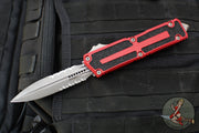 Microtech Scarab II 2025- Double Edge- Red Handle- Apocalyptic Part Serrated Edge Blade 1280-11 APRD