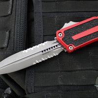 Microtech Scarab II 2025- Double Edge- Red Handle- Apocalyptic Part Serrated Edge Blade 1280-11 APRD