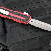 Microtech Scarab II 2025- Double Edge- Red Handle- Apocalyptic Part Serrated Edge Blade 1280-11 APRD