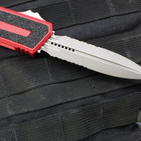 Microtech Scarab II 2025- Double Edge- Red Handle- Apocalyptic Part Serrated Edge Blade 1280-11 APRD