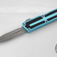 Microtech Scarab II 2025- Double Edge- Turquoise Handle- Apocalyptic Part Serrated Edge Blade 1280-11 APTQ