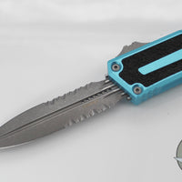 Microtech Scarab II 2025- Double Edge- Turquoise Handle- Apocalyptic Part Serrated Edge Blade 1280-11 APTQ