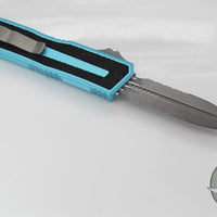 Microtech Scarab II 2025- Double Edge- Turquoise Handle- Apocalyptic Part Serrated Edge Blade 1280-11 APTQ