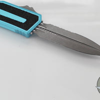 Microtech Scarab II 2025- Double Edge- Turquoise Handle- Apocalyptic Part Serrated Edge Blade 1280-11 APTQ