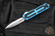 Microtech Scarab II 2024- Double Edge- Blue Handle- Stonewash Part Serrated Edge Blade 1280-11 BL