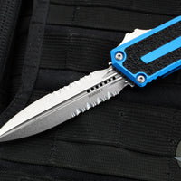 Microtech Scarab II 2024- Double Edge- Blue Handle- Stonewash Part Serrated Edge Blade 1280-11 BL