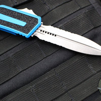 Microtech Scarab II 2024- Double Edge- Blue Handle- Stonewash Part Serrated Edge Blade 1280-11 BL