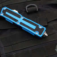 Microtech Scarab II 2024- Double Edge- Blue Handle- Stonewash Part Serrated Edge Blade 1280-11 BL