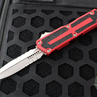 Microtech Scarab II 2024- Double Edge- Red Handle- Stonewash Part Serrated Edge Blade 1280-11 RD