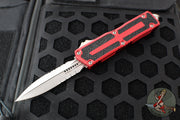 Microtech Scarab II- Double Edge- Red Handle- Stonewash Part Serrated Edge Blade 1280-11 RD