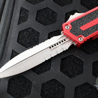 Microtech Scarab II 2024- Double Edge- Red Handle- Stonewash Part Serrated Edge Blade 1280-11 RD