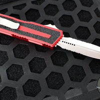 Microtech Scarab II 2024- Double Edge- Red Handle- Stonewash Part Serrated Edge Blade 1280-11 RD