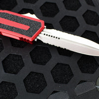 Microtech Scarab II 2024- Double Edge- Red Handle- Stonewash Part Serrated Edge Blade 1280-11 RD