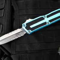 Microtech Scarab II- Double Edge- Turquoise Handle- Stonewash Part Serrated Edge Blade 1280-11 TQ