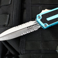 Microtech Scarab II- Double Edge- Turquoise Handle- Stonewash Part Serrated Edge Blade 1280-11 TQ