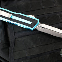 Microtech Scarab II- Double Edge- Turquoise Handle- Stonewash Part Serrated Edge Blade 1280-11 TQ