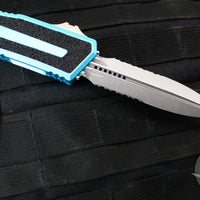 Microtech Scarab II- Double Edge- Turquoise Handle- Stonewash Part Serrated Edge Blade 1280-11 TQ