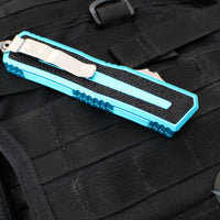 Microtech Scarab II- Double Edge- Turquoise Handle- Stonewash Part Serrated Edge Blade 1280-11 TQ