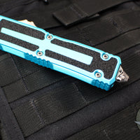 Microtech Scarab II- Double Edge- Turquoise Handle- Stonewash Part Serrated Edge Blade 1280-11 TQ