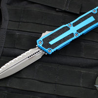 Microtech Scarab II 2024- Double Edge- Blue Handle- Apocalyptic Full Serrated Edge Blade 1280-12 APBL