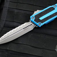 Microtech Scarab II 2024- Double Edge- Blue Handle- Apocalyptic Full Serrated Edge Blade 1280-12 APBL