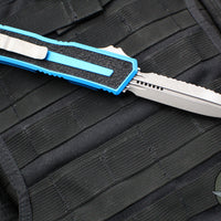 Microtech Scarab II 2024- Double Edge- Blue Handle- Apocalyptic Full Serrated Edge Blade 1280-12 APBL