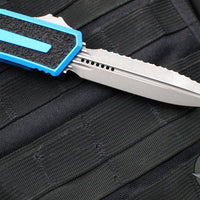 Microtech Scarab II 2024- Double Edge- Blue Handle- Apocalyptic Full Serrated Edge Blade 1280-12 APBL