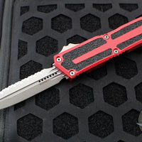 Microtech Scarab II 2024- Double Edge- Red Handle- Apocalyptic Full Serrated Edge Blade 1280-12 APRD