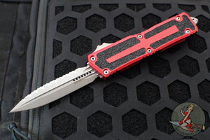 Microtech Scarab II 2024- Double Edge- Red Handle- Apocalyptic Full Serrated Edge Blade 1280-12 APRD