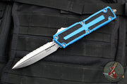 Microtech Scarab II- Double Edge- Blue Handle- Stonewash Full Serrated Edge Blade 1280-12 BL