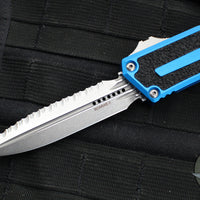 Microtech Scarab II 2024- Double Edge- Blue Handle- Stonewash Full Serrated Edge Blade 1280-12 BL