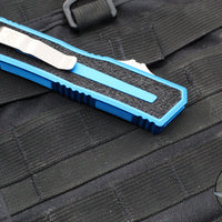 Microtech Scarab II 2024- Double Edge- Blue Handle- Stonewash Full Serrated Edge Blade 1280-12 BL