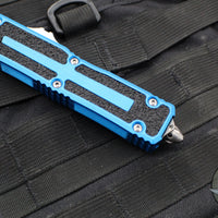 Microtech Scarab II 2024- Double Edge- Blue Handle- Stonewash Full Serrated Edge Blade 1280-12 BL