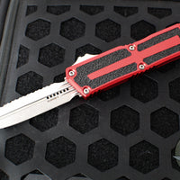 Microtech Scarab II 2024- Double Edge- Red Handle- Stonewash Full Serrated Edge Blade 1280-12 RD