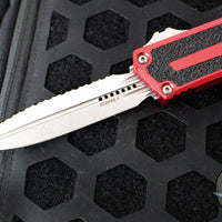 Microtech Scarab II 2024- Double Edge- Red Handle- Stonewash Full Serrated Edge Blade 1280-12 RD