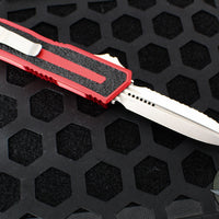 Microtech Scarab II 2024- Double Edge- Red Handle- Stonewash Full Serrated Edge Blade 1280-12 RD