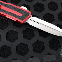 Microtech Scarab II 2024- Double Edge- Red Handle- Stonewash Full Serrated Edge Blade 1280-12 RD