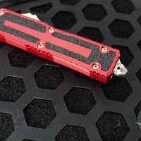 Microtech Scarab II 2024- Double Edge- Red Handle- Stonewash Full Serrated Edge Blade 1280-12 RD