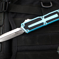 Microtech Scarab II- Double Edge- Turquoise Handle- Stonewash Full Serrated Edge Blade 1280-12 TQ