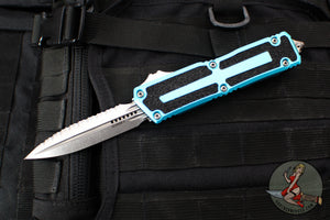 Microtech Scarab II- Double Edge- Turquoise Handle- Stonewash Full Serrated Edge Blade 1280-12 TQ