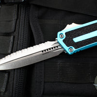 Microtech Scarab II- Double Edge- Turquoise Handle- Stonewash Full Serrated Edge Blade 1280-12 TQ