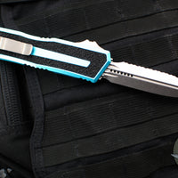 Microtech Scarab II- Double Edge- Turquoise Handle- Stonewash Full Serrated Edge Blade 1280-12 TQ