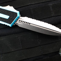 Microtech Scarab II- Double Edge- Turquoise Handle- Stonewash Full Serrated Edge Blade 1280-12 TQ