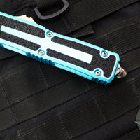 Microtech Scarab II- Double Edge- Turquoise Handle- Stonewash Full Serrated Edge Blade 1280-12 TQ