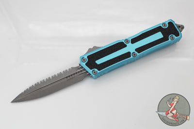 Microtech Scarab II- Double Edge- Turquoise Handle- Apocalyptic Full Serrated Edge Blade 1280-12 APTQ